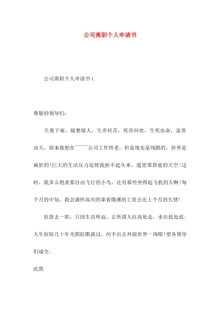 公司离职个人申请书 