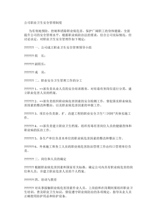 公司职业卫生安全管理制度