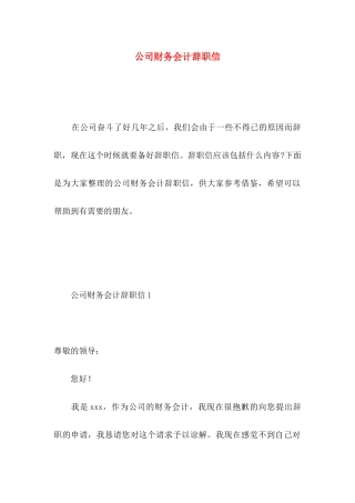 公司财务会计辞职信