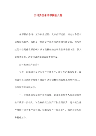 公司责任承诺书模板八篇