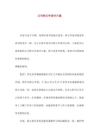 公司转正申请书六篇