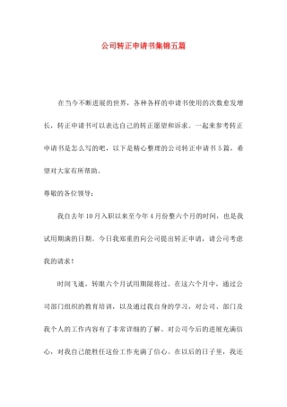 公司转正申请书集锦五篇