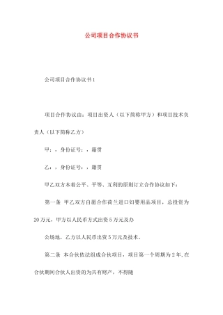 公司项目合作协议书