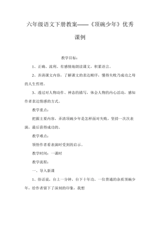 六年级语文下册教案——《顶碗少年》优秀课例