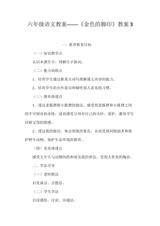 六年级语文教案——《金色的脚印》教案3
