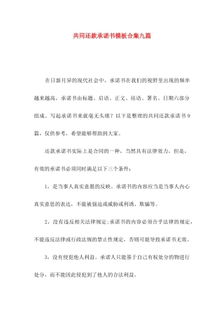 共同还款承诺书模板合集九篇