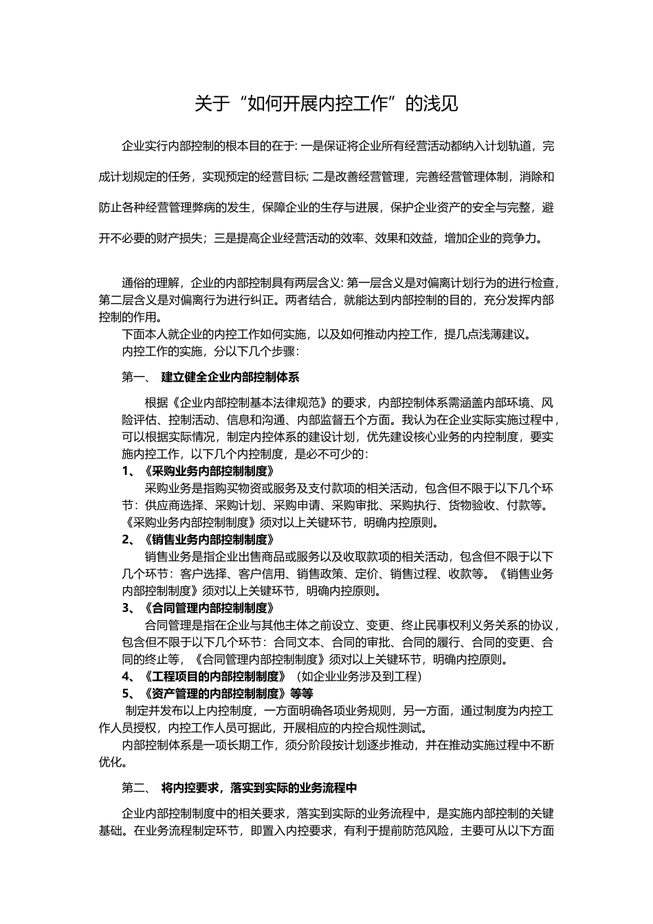 关于“如何开展内控工作”的浅见_第1页