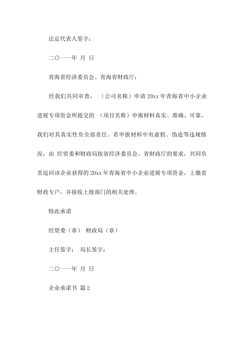 关于企业承诺书模板集合6篇_第2页