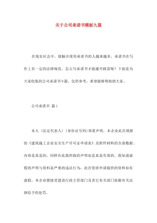 关于公司承诺书模板九篇