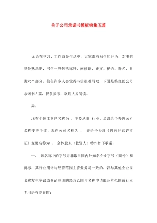 关于公司承诺书模板锦集五篇