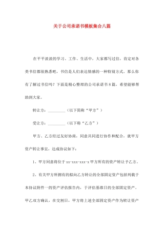 关于公司承诺书模板集合八篇