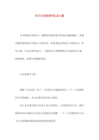 关于公司承诺书汇总5篇