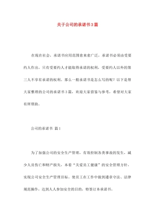 关于公司的承诺书3篇