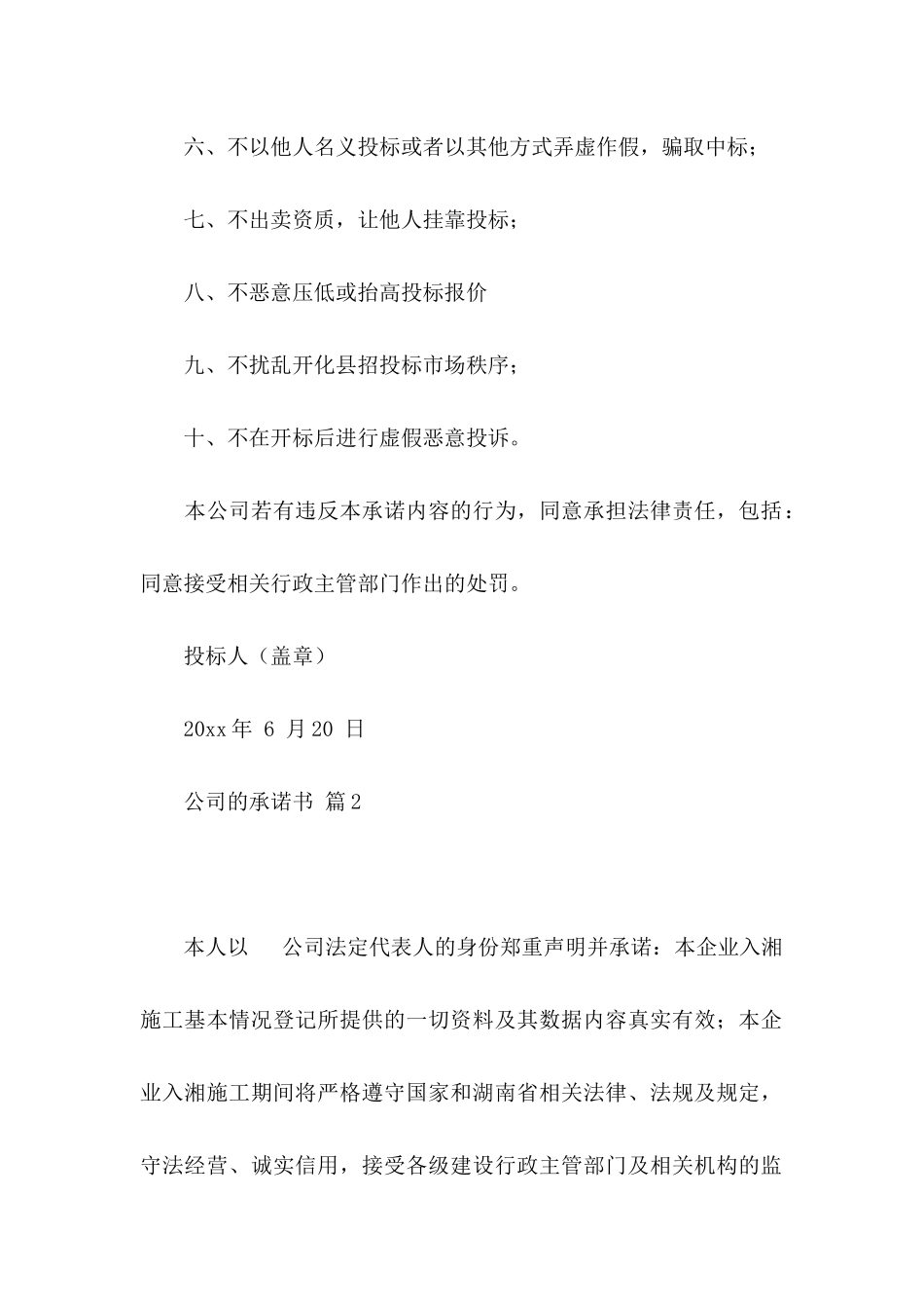 关于公司的承诺书模板7篇_第2页