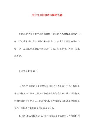 关于公司的承诺书集锦九篇