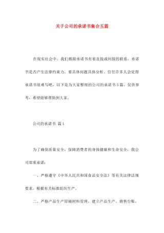 关于公司的承诺书集合五篇 