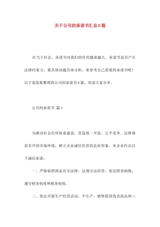 关于公司的承诺书汇总6篇