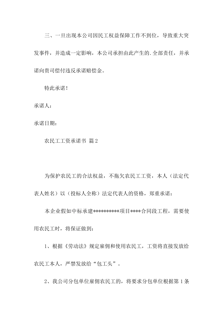 关于农民工工资承诺书范文汇总六篇_第2页