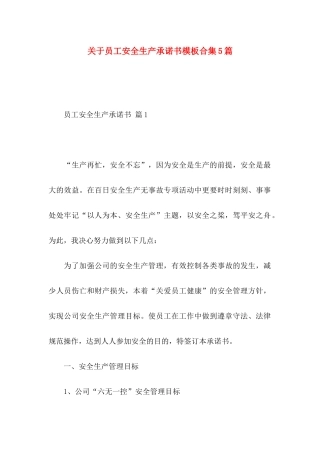 关于员工安全生产承诺书模板合集5篇