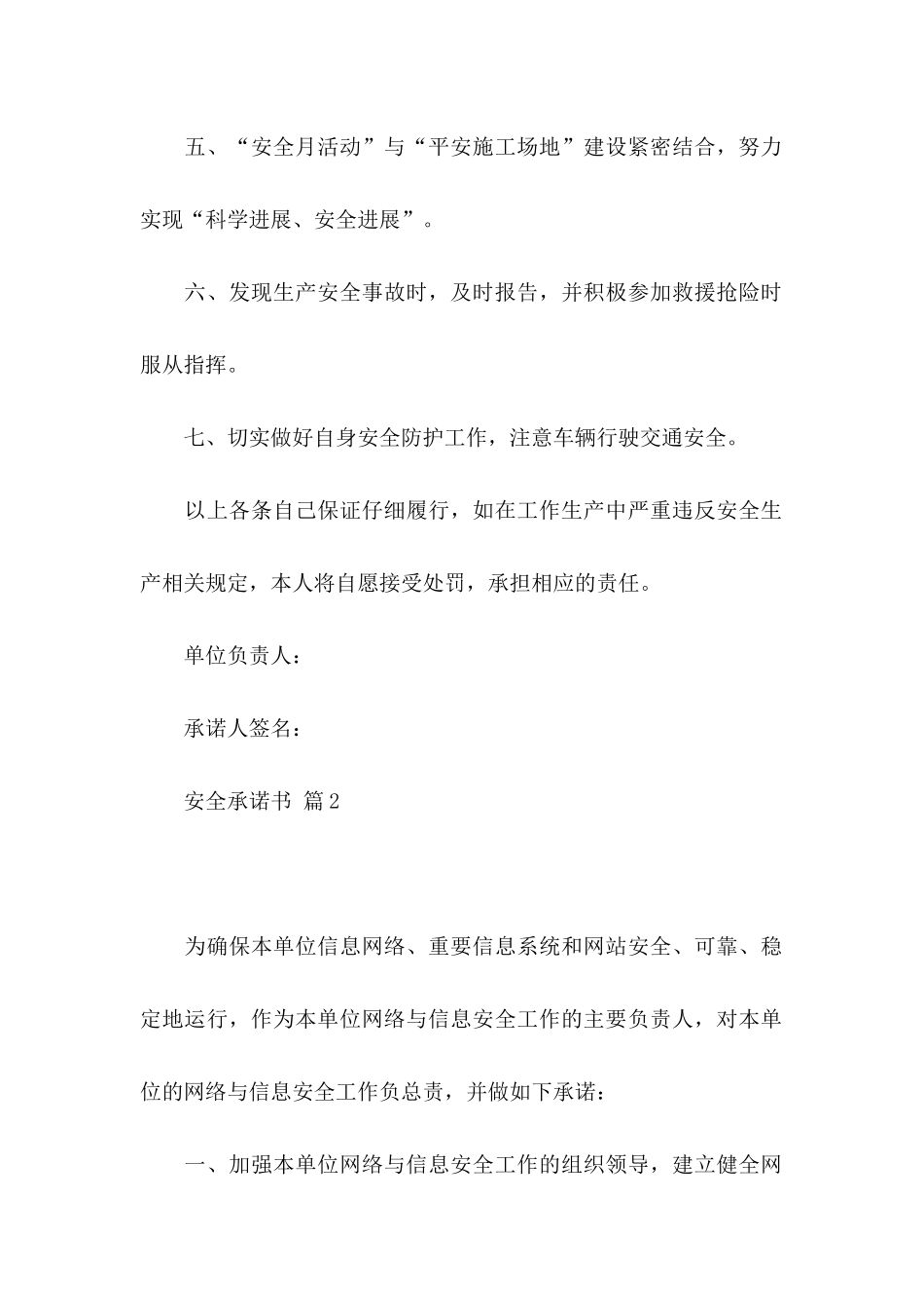关于安全承诺书模板集锦10篇_第2页