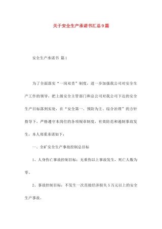 关于安全生产承诺书汇总9篇