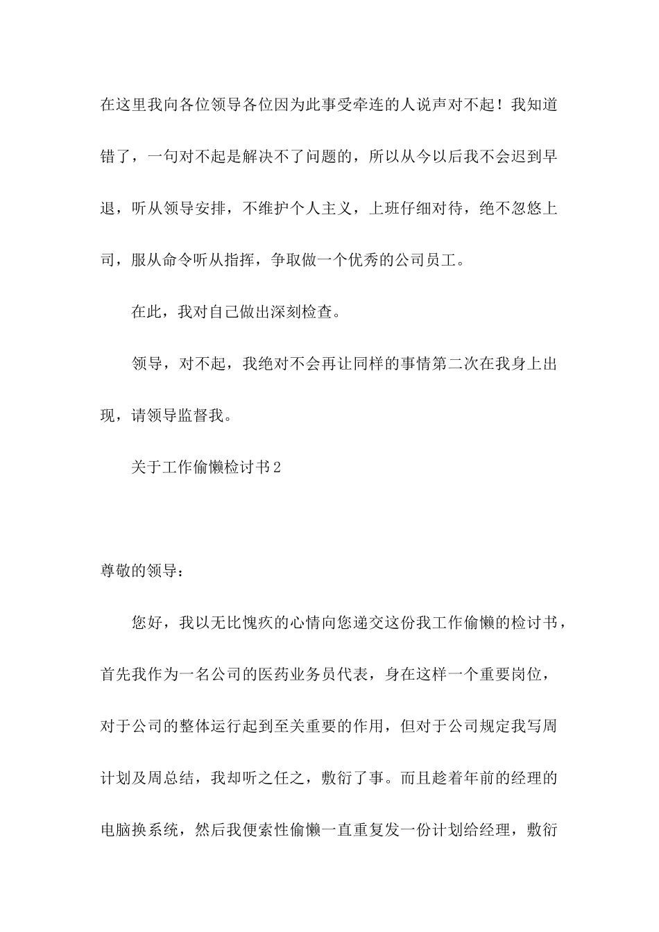 关于工作偷懒检讨书_第2页