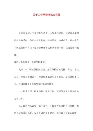 关于工作承诺书范文五篇
