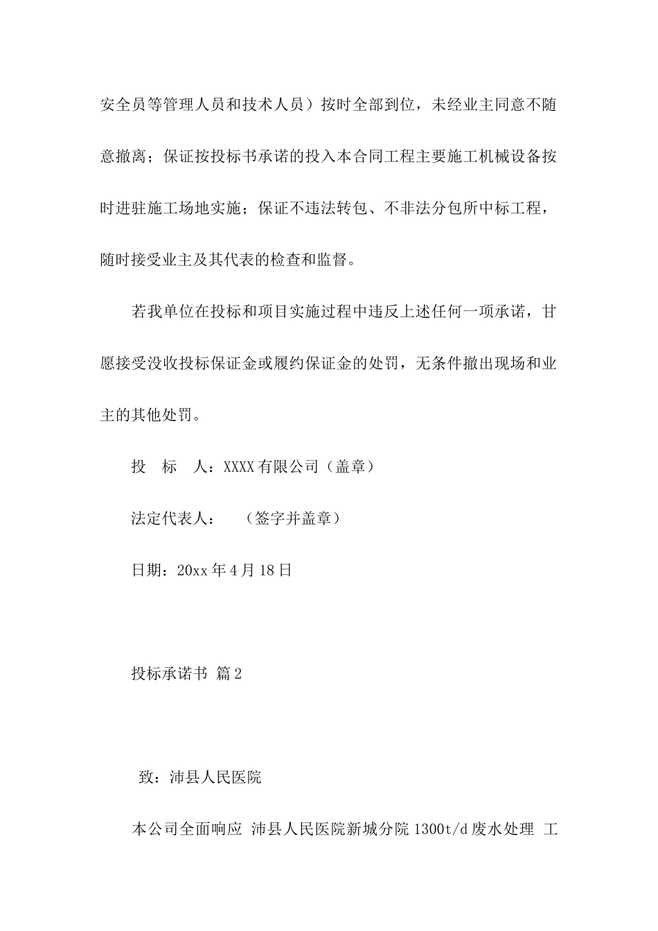 关于投标承诺书模板汇总5篇_第2页