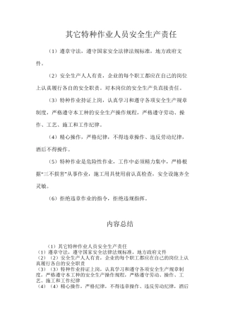 其它特种作业人员安全生产责任