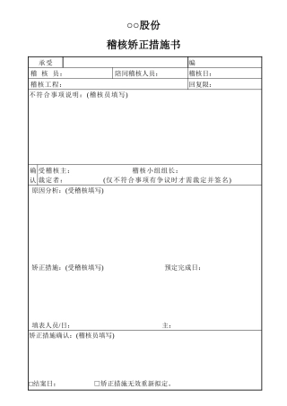 内部稽核矫正措施通知书