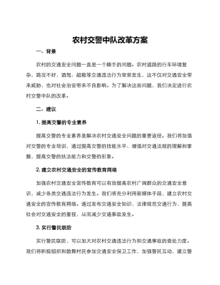 农村交警中队改革方案