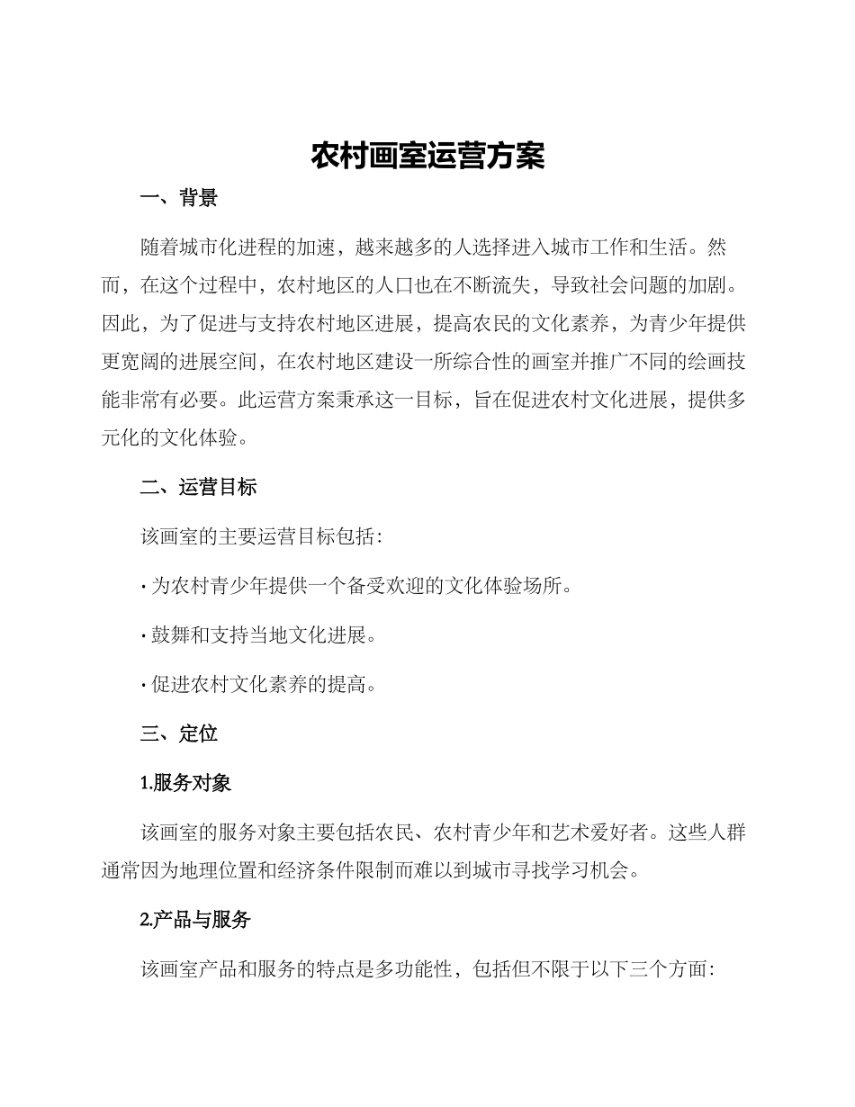 农村画室运营方案_第1页