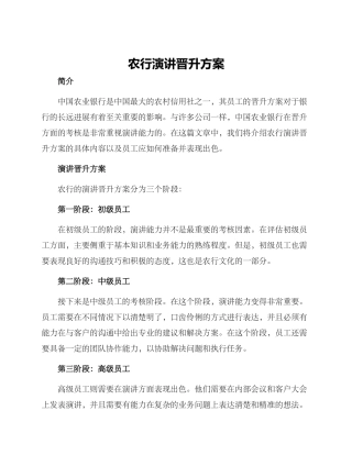 农行演讲晋升方案