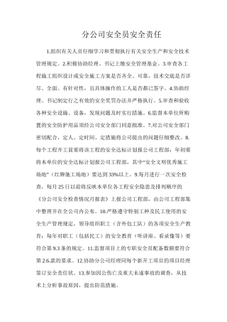 分公司安全员安全责任