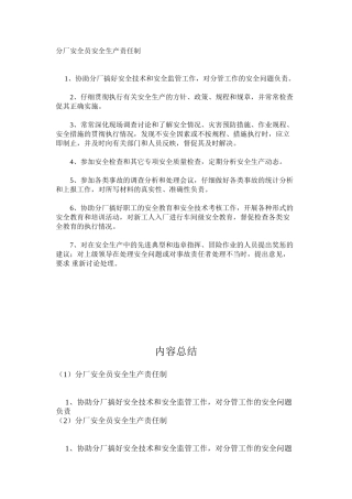 分厂安全员安全生产责任制