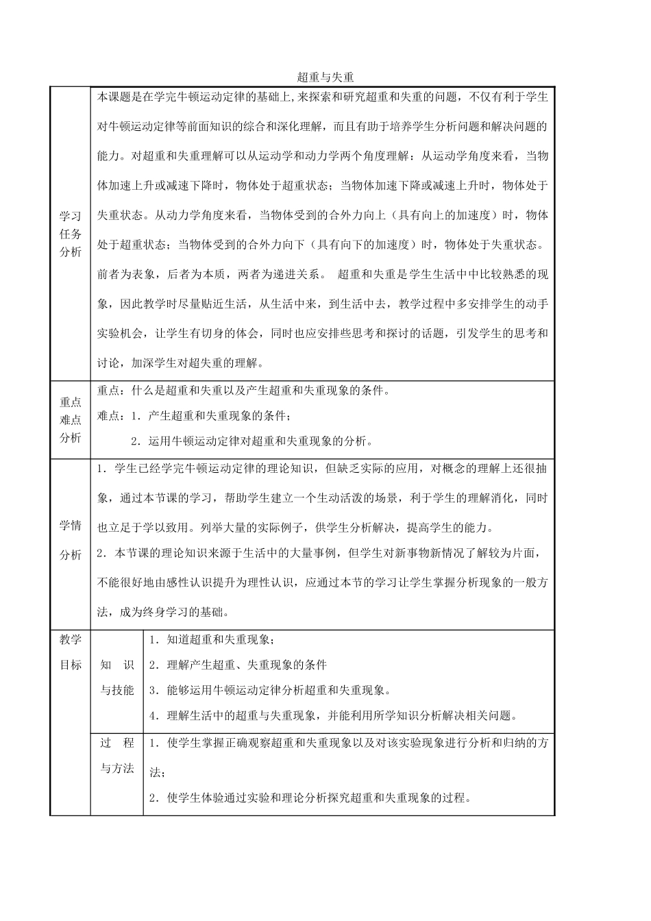 《超重与失重》教案（2）_第1页