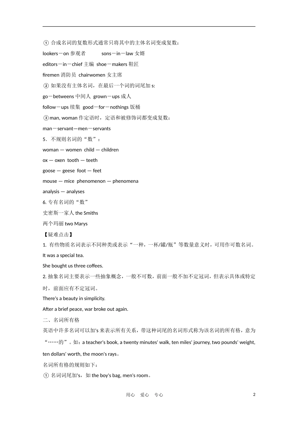 《夺冠之路》江苏省2012高考英语一轮复习 语法部分 第1讲 名词与主谓一致精品学案 牛津译林版_第2页