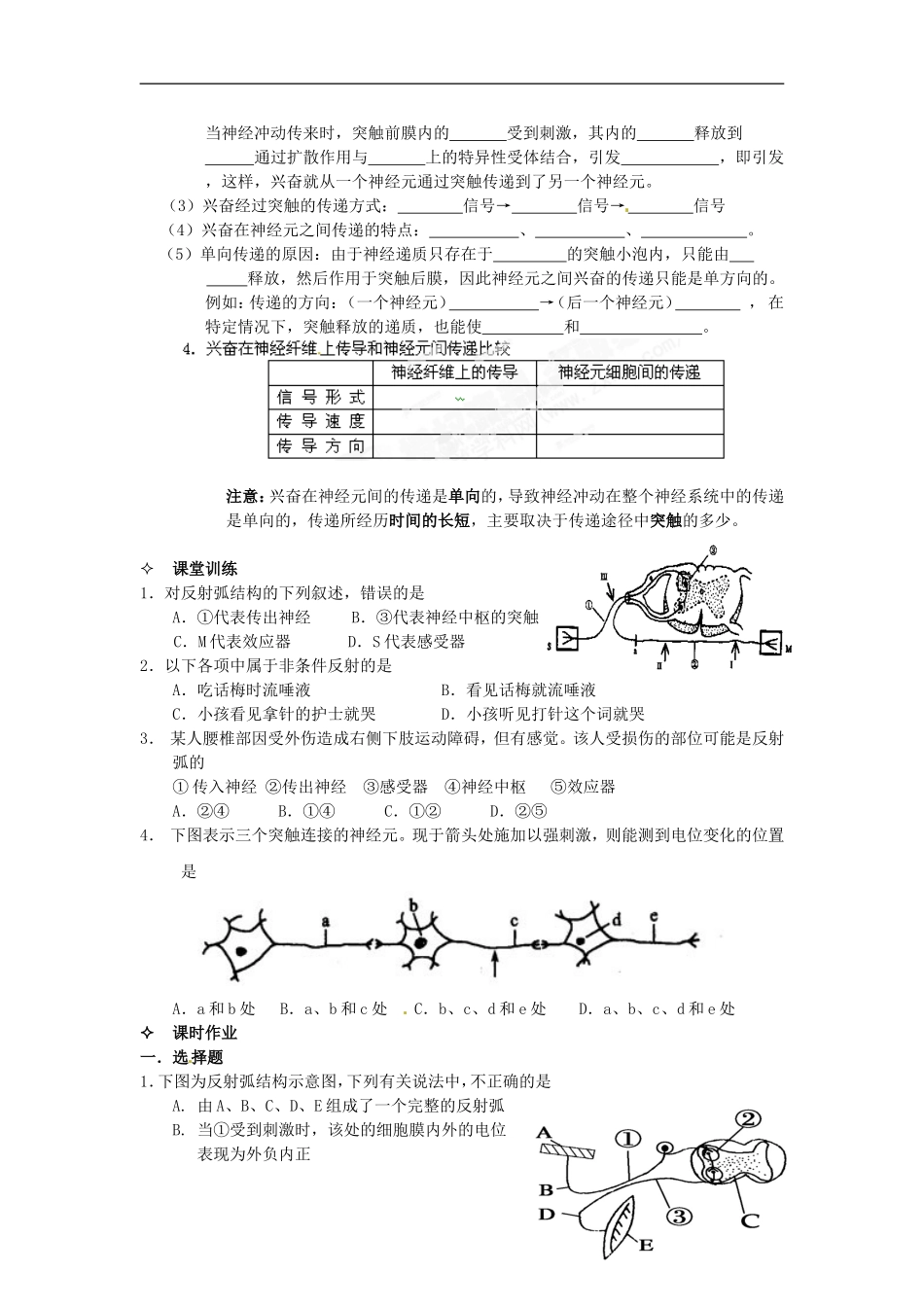 【创新方案】2013-2014学年高中生物 （预习设计+课堂精炼）第2章 第1节 通过神经系统的调节（第1课时）名师课堂导学设计 新人教版必修2_第2页