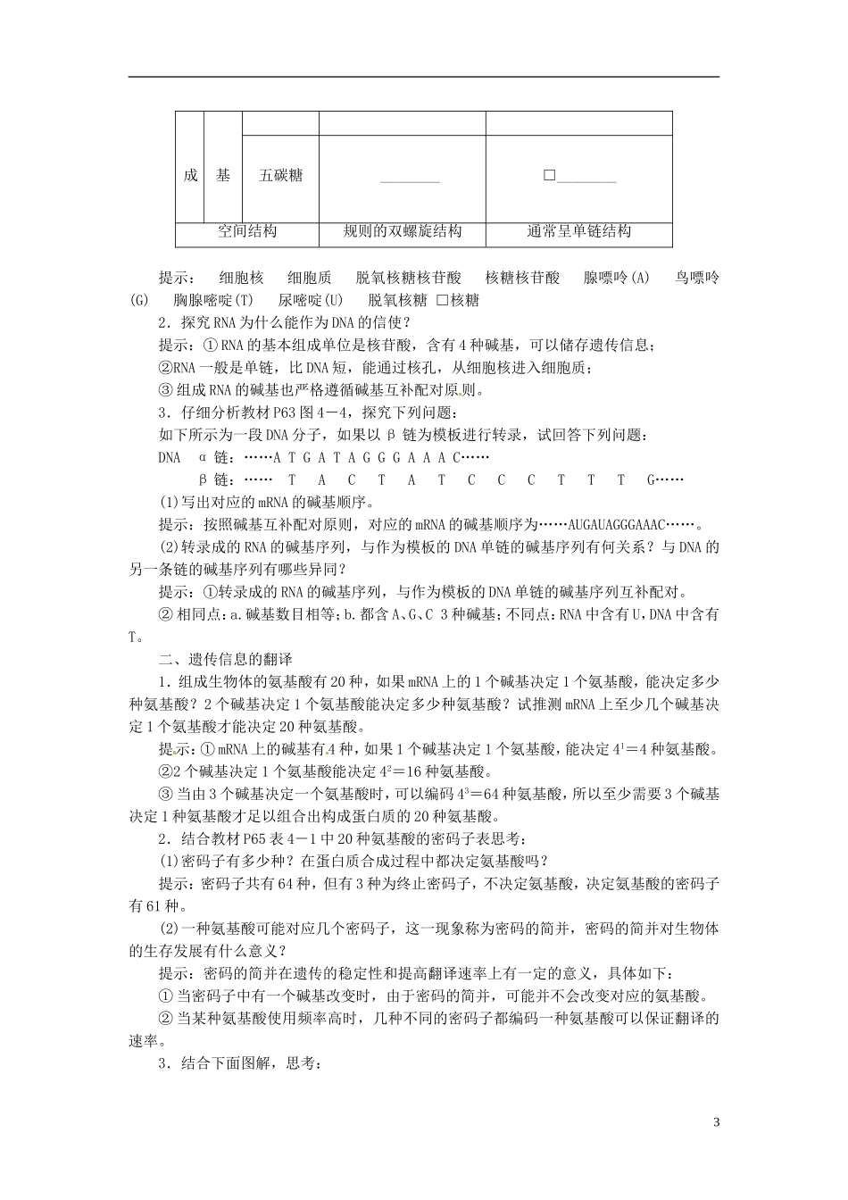【创新方案】2013-2014学年高中生物 4.1 基因指导蛋白质的合成导学设计 新人教版必修2_第3页