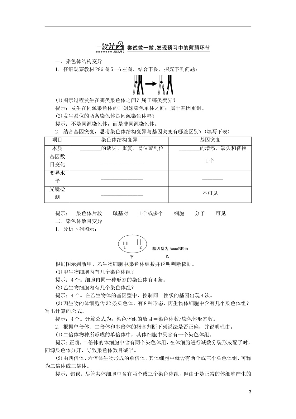 【创新方案】2013-2014学年高中生物 5.2 染 色 体 变 异导学设计 新人教版必修2_第3页