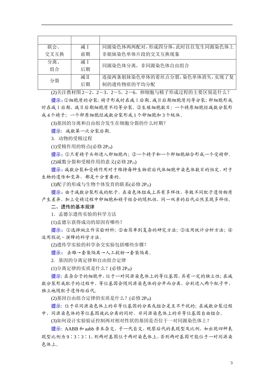 【360°导学】2014高考生物 考前回归教材（基础图例+关键语句+核心考点）第五部分 遗传因子的发现、减数分裂和伴性遗传_第3页
