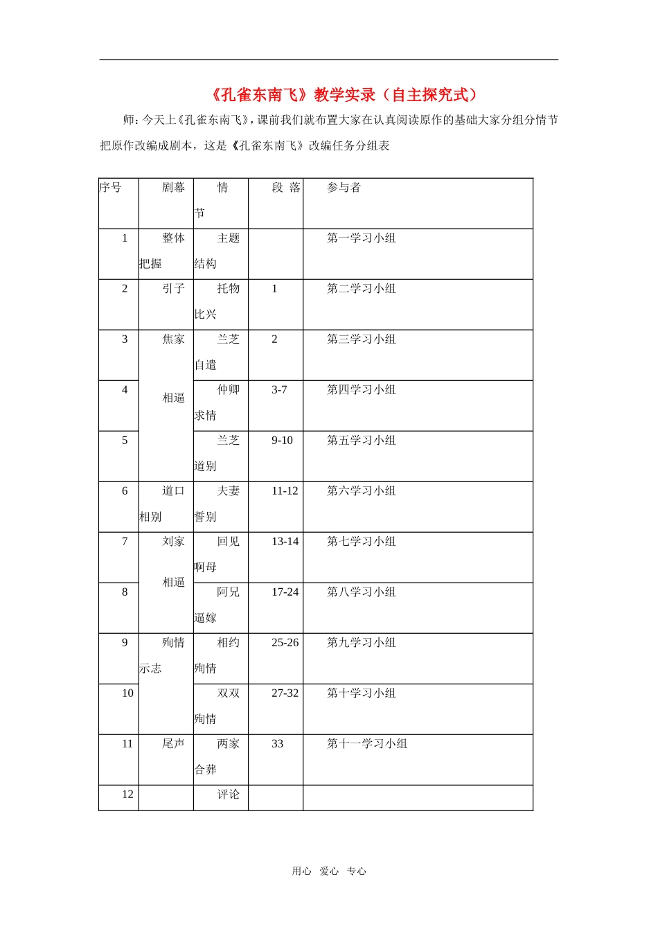 《孔雀东南飞》课堂实录（自主探究式）_第1页