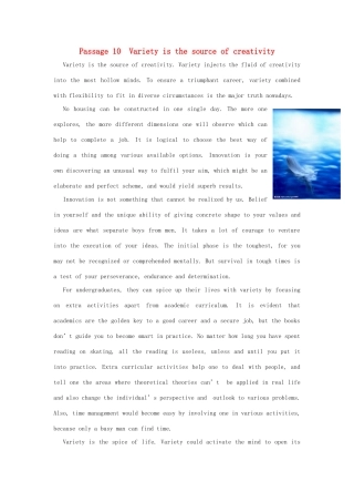【全程复习方略】2014版高考英语 Passage 10 Variety is the source of creativity双语美文集锦素材