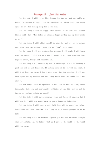 【全程复习方略】2014版高考英语 Passage 13 Just for today双语美文集锦素材