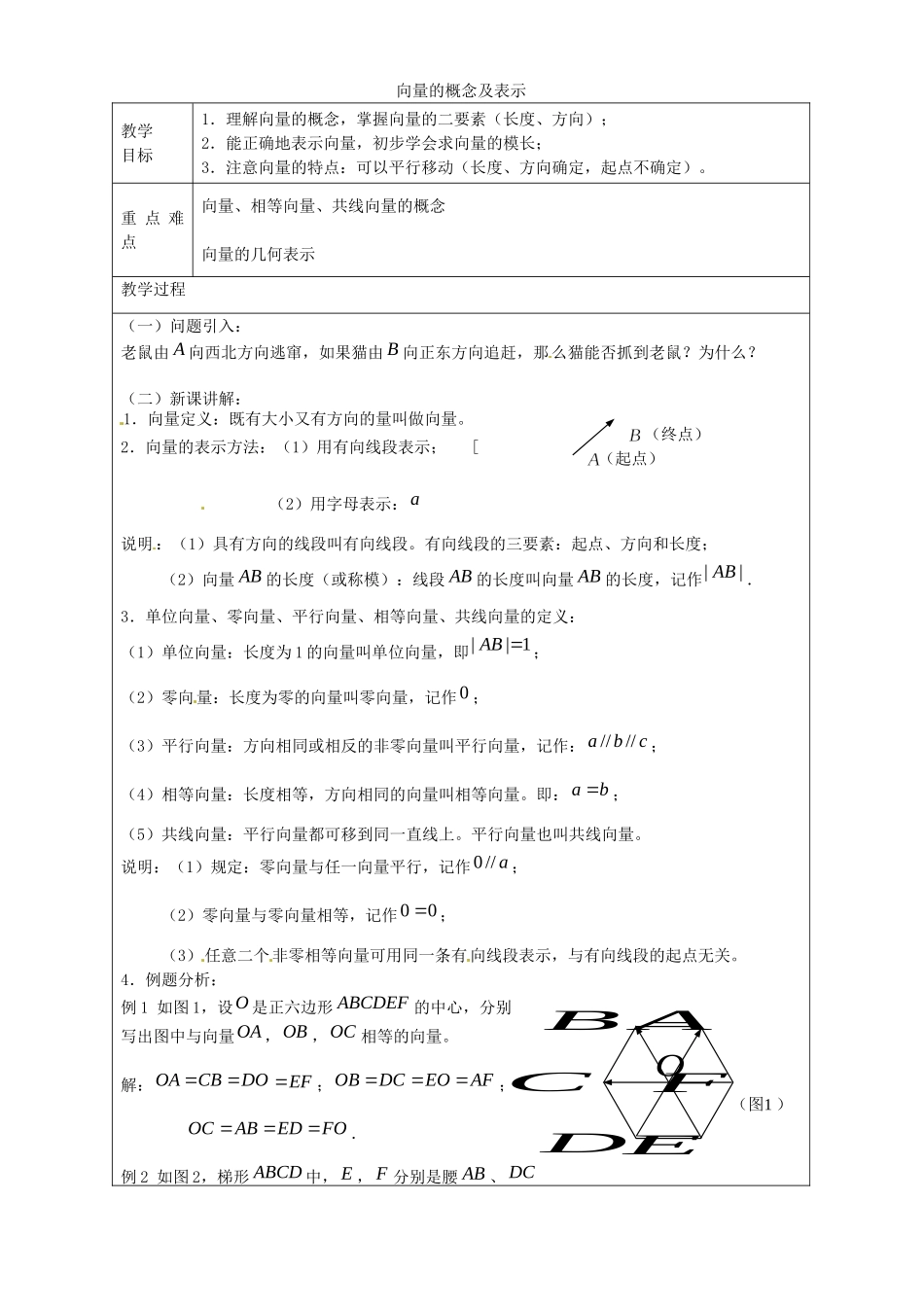 《向量的概念及表示》教案（2）_第1页