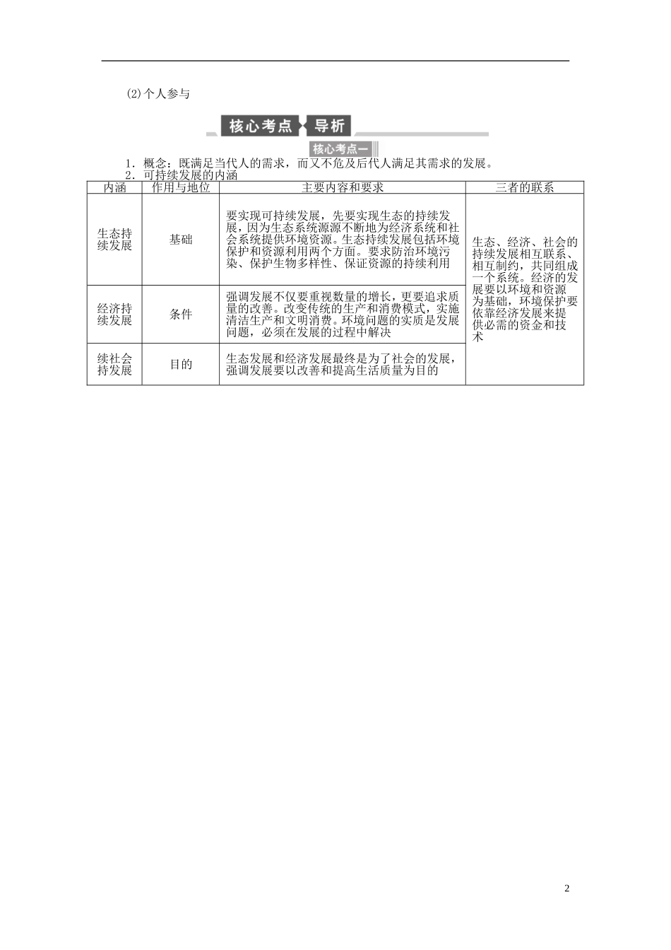 【全程复习方略】2015届高考地理一轮总复习 人文地理 第二十四讲 可持续发展的内涵及协调人地关系的主要途径教案 湘教版_第2页