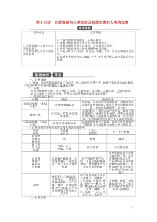 【全程复习方略】2015届高考地理一轮总复习 自然地理 第十五讲 自然资源与人类活动及自然灾害对人类的危害教案 湘教版选修6