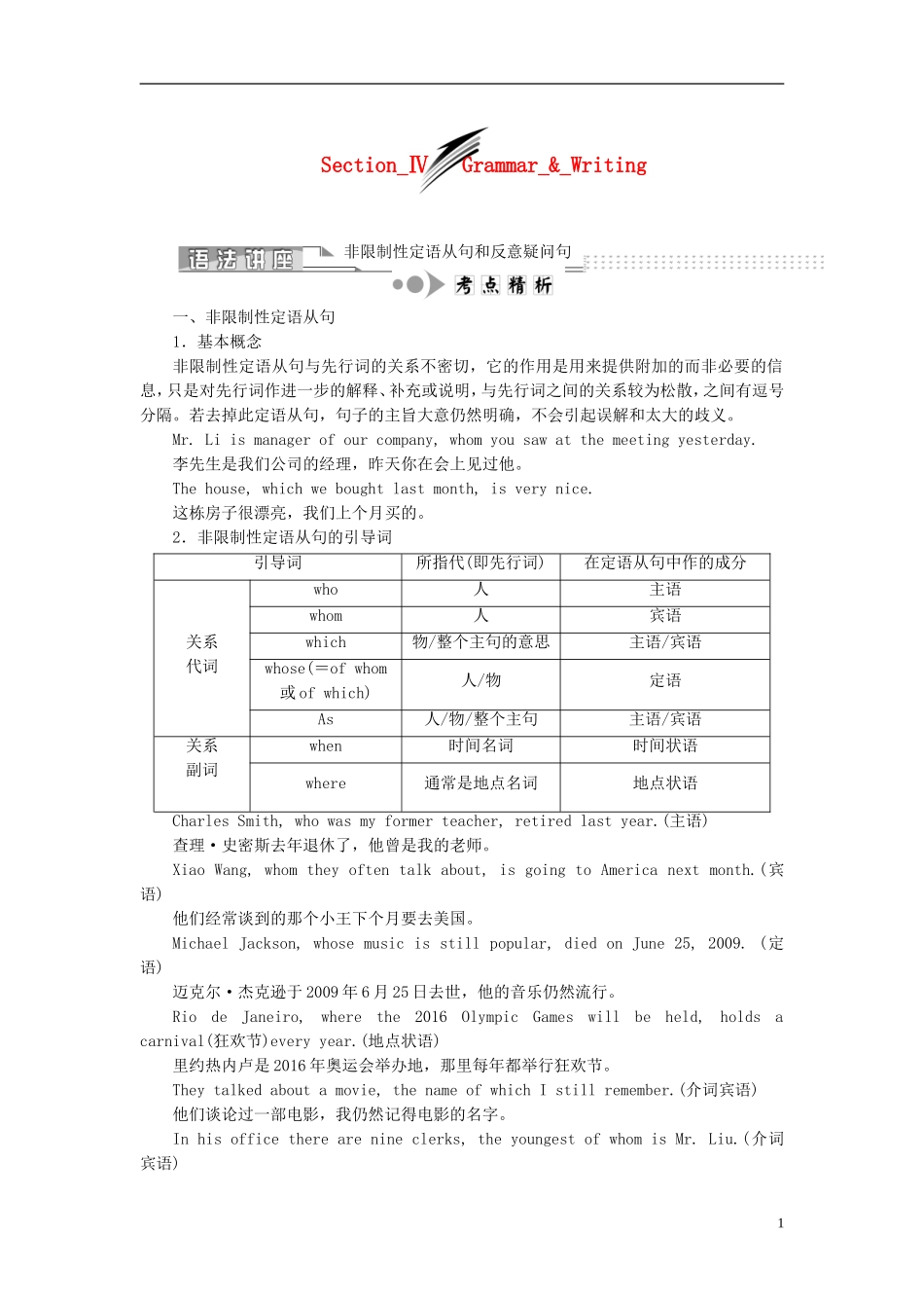 【三维设计】2013-2014学年高中英语 （记忆掌握+理解拓展+应用落实）SectionⅣ Grammar Writing教学案 译林牛津版必修1_第1页