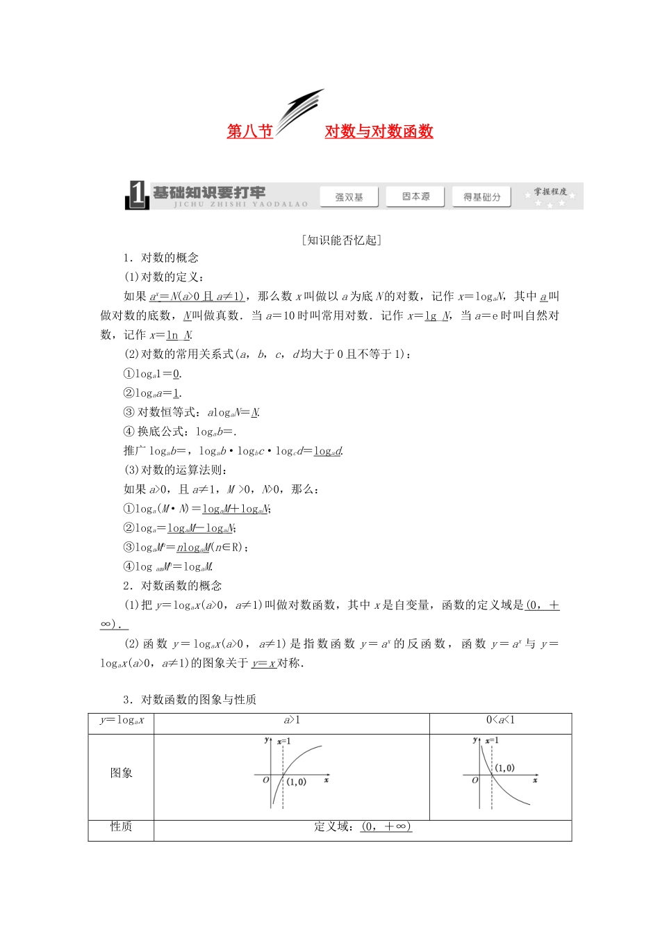 【三维设计】2013届高考数学总复习（基础知识+高频考点+解题训练）第二章 对数与对数函数教学案（含解析）新人教A版_第1页