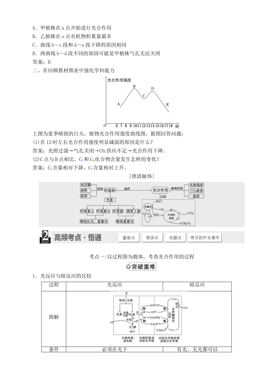 【三维设计】2015届高考生物一轮精品讲义 3.3 能量之源-光与光合作用 新人教版必修1_第3页